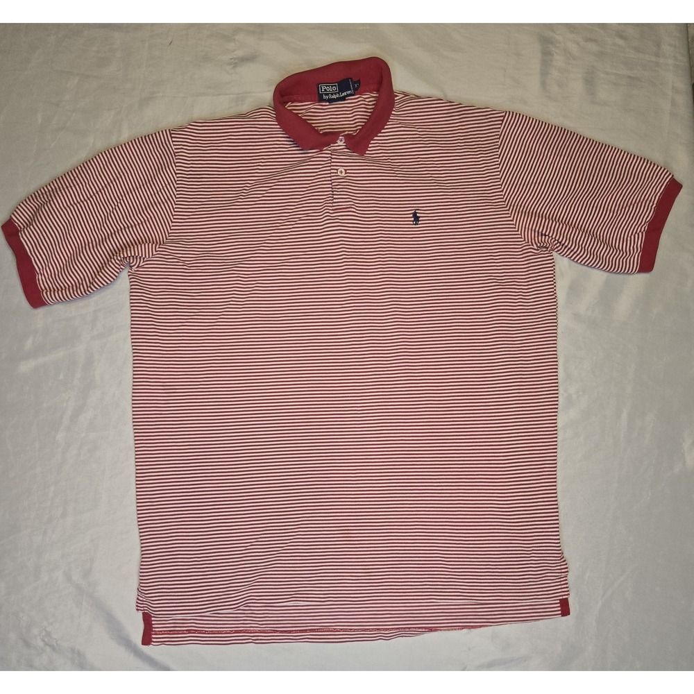 Polo Ralph Lauren Mens Classic-Fit Red White Stripe Polo Shirt 100%‎ Cotton Pony
